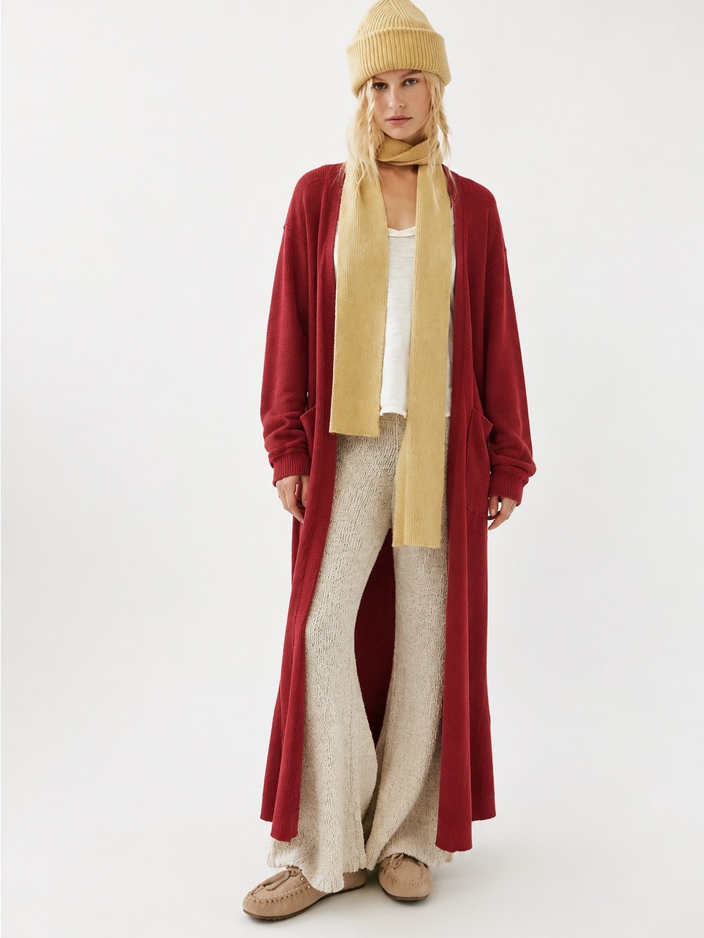 251. Cozy Open-Front Long Sleeve Knit Dress Cardigan in Fuschia Pink